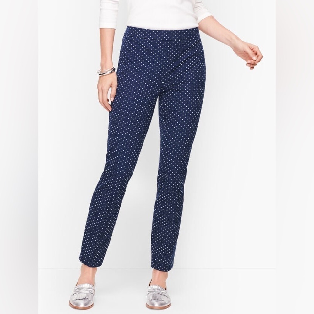 Talbots Chatham Curvy Ankle Pants - Navy Blue Garden Dot - Size 6